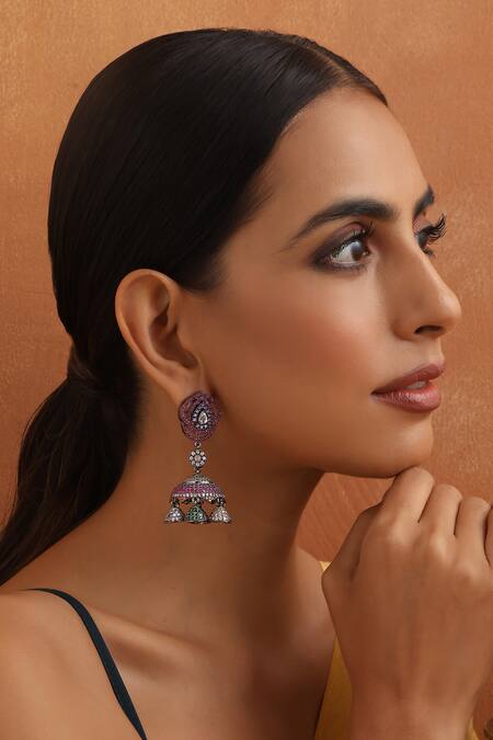 Shop_Swabhimann_ Zirconia Embellished Jhumkas_Online_at_Aza_Fashions