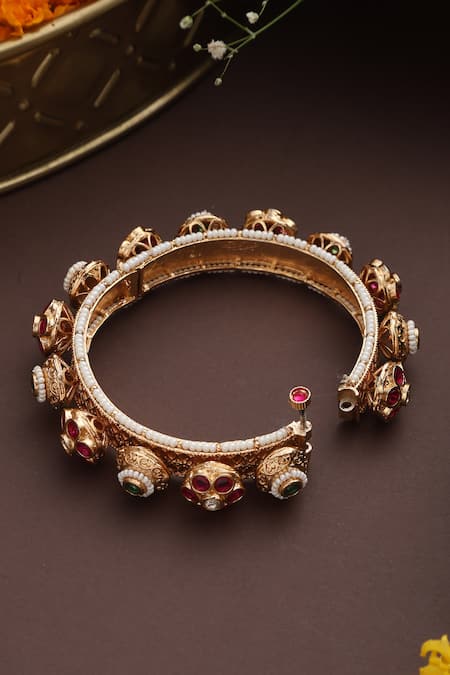 Swabhimann_Multi Color Pearls, Stones Embellished Jadau Kada_Online_at_Aza_Fashions