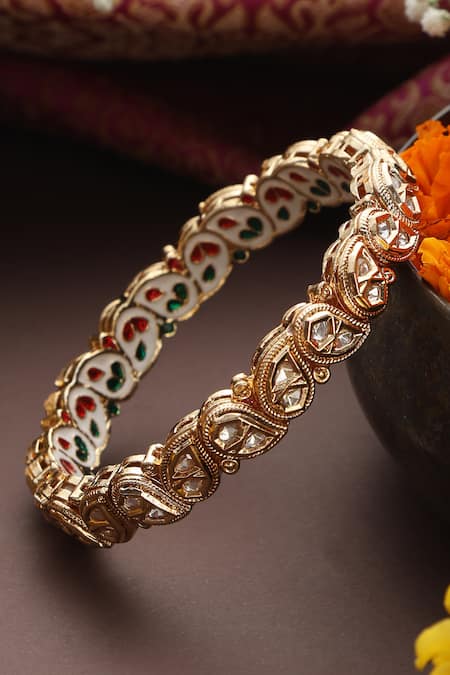 Buy_Swabhimann_Gold Plated Crystals Kundan Embellished Bangle _Online_at_Aza_Fashions
