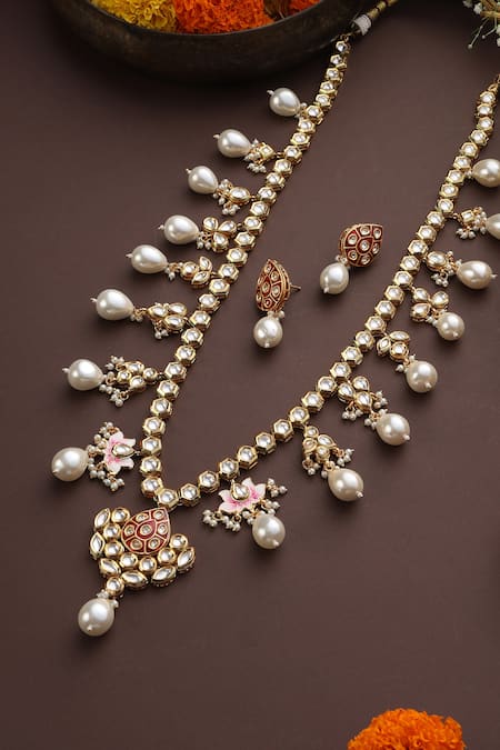 Swabhimann_Gold Plated Imitation Diamonds Kundan Embellished Necklace Set _Online_at_Aza_Fashions