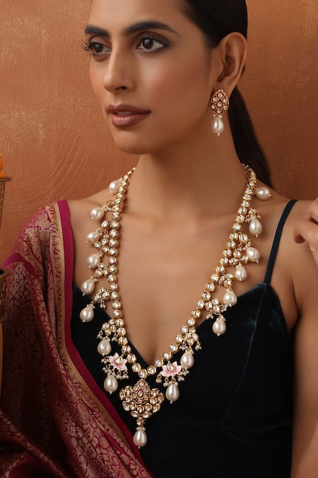 Buy_Swabhimann_Gold Plated Imitation Diamonds Kundan Embellished Necklace Set _Online_at_Aza_Fashions