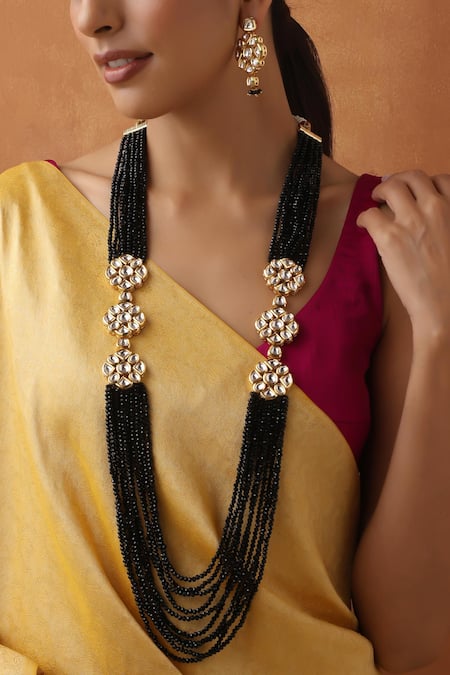 Buy_Swabhimann_Black Beads, Diamonds Beaded Layered Necklace Set _Online_at_Aza_Fashions