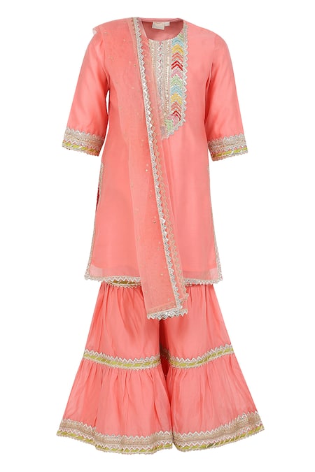 MINIME ORGANICS Lace Embellished Kurta Sharara Set 