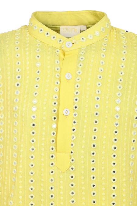 Buy_Minime Organics_Yellow Georgette, Cotton Mirror Stripe Embellished Kurta With Pyjama _Online_at_Aza_Fashions