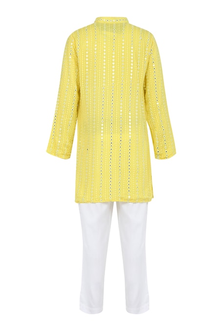 Minime Organics Mirror Stripe Embellished Kurta With Pyjama 