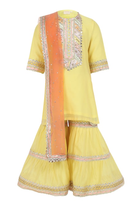 MINIME ORGANICS Sequin Lace Embellished Kurta Sharara Set 