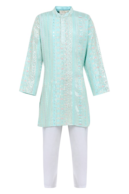 MINIME ORGANICS Stripe Threadwork Kurta With Pyjama 