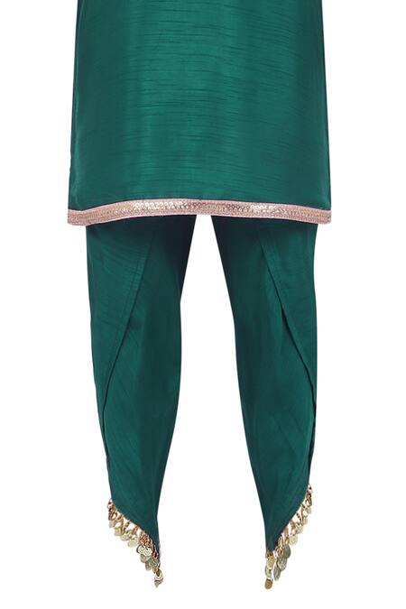Minime Organics_Green Cotton, Silk Tassels Lace Embellished Kurta With Dhoti Pant _Online_at_Aza_Fashions