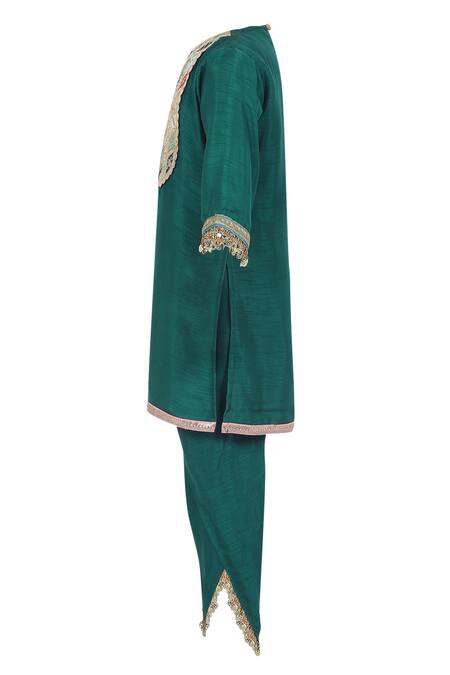 Buy_Minime Organics_Green Cotton, Silk Tassels Lace Embellished Kurta With Dhoti Pant _Online_at_Aza_Fashions