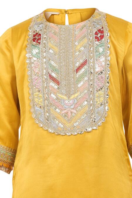 Shop_Minime Organics_Yellow Cotton, Silk Lace Embellished Kurta With Salwar _Online_at_Aza_Fashions