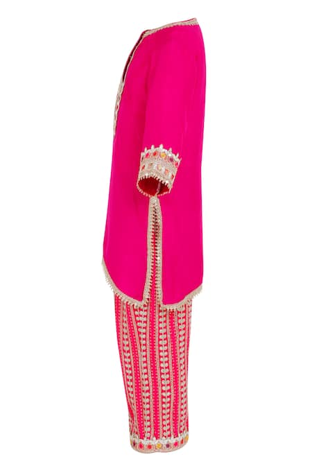 Minime Organics_Pink Georgette, Gabardine Lace Embellished Kurta With Pant _Online_at_Aza_Fashions