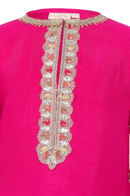 Buy_Minime Organics_Pink Georgette, Gabardine Lace Embellished Kurta With Pant _Online_at_Aza_Fashions