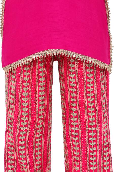 Shop_Minime Organics_Pink Georgette, Gabardine Lace Embellished Kurta With Pant _Online_at_Aza_Fashions