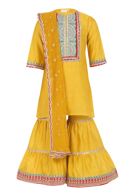 MINIME ORGANICS Lace Sequin Embellished Kurta Sharara Set 