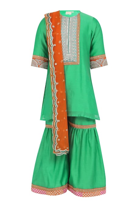 MINIME ORGANICS Embroidered Lace Kurta Sharara Set 