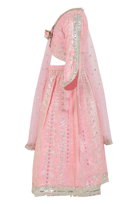 Minime Organics Pink Georgette, Cotton Sequins, Gota Threadwork Embellished Lehenga Set Online at Aza Fashions Minime Organics_Pink Georgette, Cotton Sequins, Gota Threadwork Embellished Lehenga Set_Online_at_Aza_Fashions