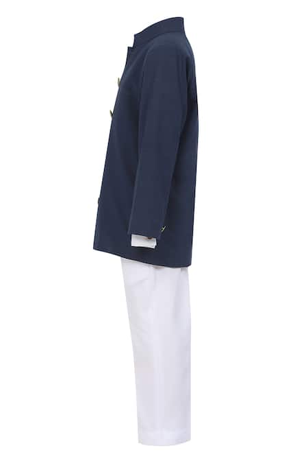 Buy_Minime Organics_Blue Polyester Embroidery Plain Asymmetric Panel Bandhgala Pant Set _Online_at_Aza_Fashions