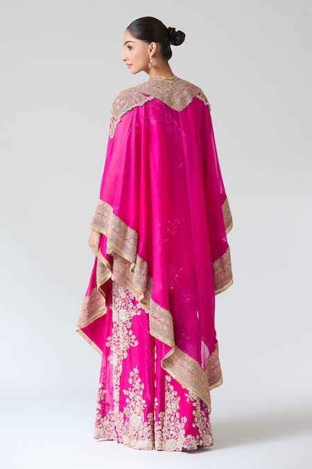 Shop Anamika Khanna Pink Silk, Chiffon, Georgette, Cotton Embroidery, Gota Floral Tunic And Pant Set at Aza Fashions Shop_Anamika Khanna_Pink Silk, Chiffon, Georgette, Cotton Embroidery, Gota Floral Tunic And Pant Set_at_Aza_Fashions