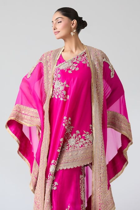 Buy Anamika Khanna Pink Silk, Chiffon, Georgette, Cotton Embroidery, Gota Floral Tunic And Pant Set Online at Aza Fashions Buy_Anamika Khanna_Pink Silk, Chiffon, Georgette, Cotton Embroidery, Gota Floral Tunic And Pant Set_Online_at_Aza_Fashions