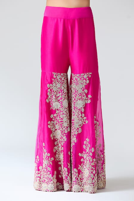 Buy Anamika Khanna Pink Silk, Chiffon, Georgette, Cotton Embroidery, Gota Floral Tunic And Pant Set Buy_Anamika Khanna_Pink Silk, Chiffon, Georgette, Cotton Embroidery, Gota Floral Tunic And Pant Set