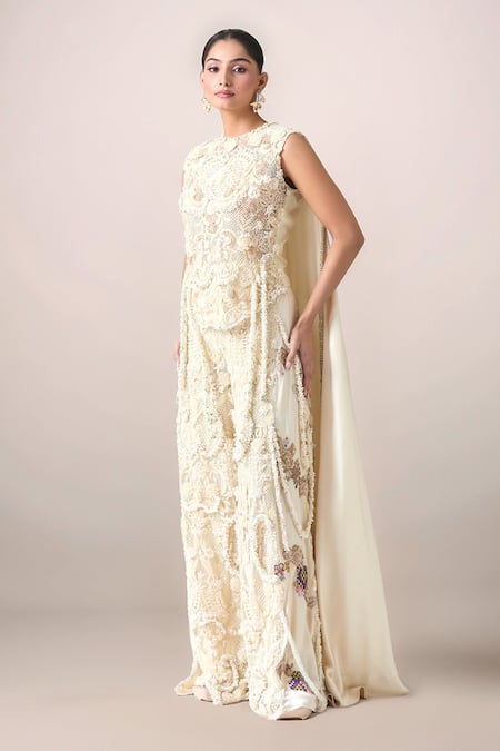Anamika Khanna Cream Floral Lace Embroidered Kurta Set 