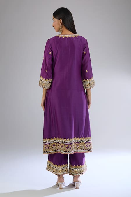 Shop Sheetal Batra Purple Cotton, Chiffon Beads, Sequins, Embroidery Floral Gota Patti Kurta Set at Aza Fashions Shop_Sheetal Batra_Purple Cotton, Chiffon Beads, Sequins, Embroidery Floral Gota Patti Kurta Set _at_Aza_Fashions