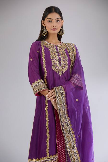 Buy Sheetal Batra Purple Cotton, Chiffon Beads, Sequins, Embroidery Floral Gota Patti Kurta Set Online at Aza Fashions Buy_Sheetal Batra_Purple Cotton, Chiffon Beads, Sequins, Embroidery Floral Gota Patti Kurta Set _Online_at_Aza_Fashions