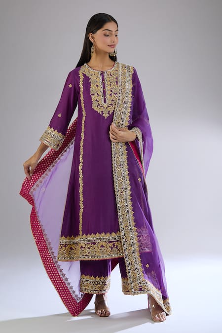 Buy Sheetal Batra Purple Cotton, Chiffon Beads, Sequins, Embroidery Floral Gota Patti Kurta Set Buy_Sheetal Batra_Purple Cotton, Chiffon Beads, Sequins, Embroidery Floral Gota Patti Kurta Set