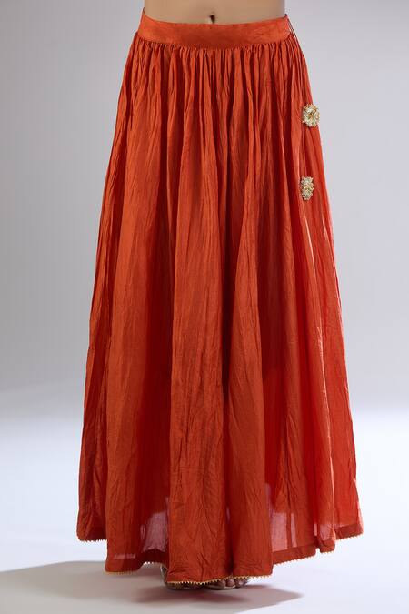 Shop Sheetal Batra Orange Cotton, Chiffon Gota Patti, Embroidery Round Neck Floral Kurta Set Online at Aza Fashions Shop_Sheetal Batra_Orange Cotton, Chiffon Gota Patti, Embroidery Round Neck Floral Kurta Set _Online_at_Aza_Fashions