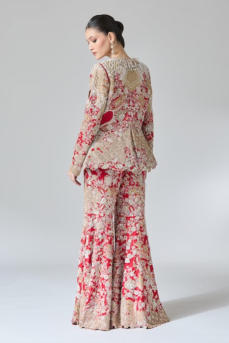 Anamika Khanna Zardozi Embroidered Peplum Top & Flared Pant Set 