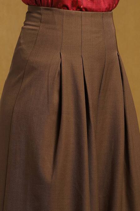 Shop_Ritu Kumar_Brown Viscose, Spandex Sand Flared Pant_Online_at_Aza_Fashions