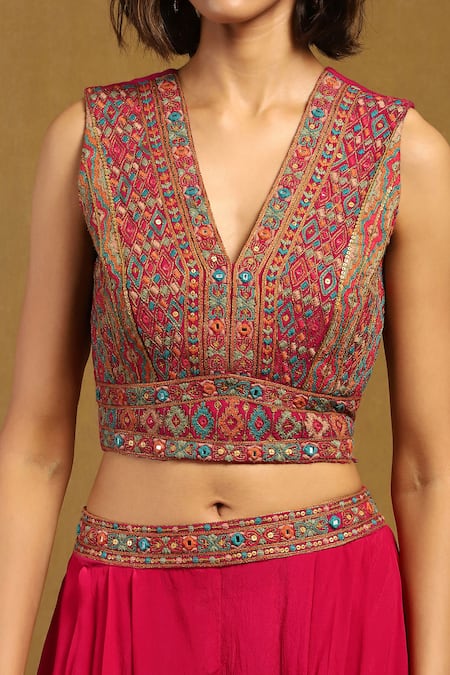 Shop Ritu Kumar Pink Viscose Embroidery, Sequins, Mirrors Prishan Bloom Cape And Flared Pant Set Shop_Ritu Kumar_Pink Viscose Embroidery, Sequins, Mirrors Prishan Bloom Cape And Flared Pant Set