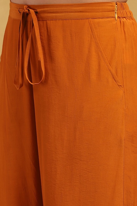 Ritu Kumar_Beige Viscose Round Neck Aboriginal Paisley Print Kurta Pant Set _at_Aza_Fashions