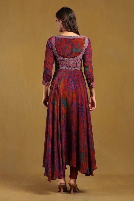 Shop Ritu Kumar Pink Viscose, Lycra Embroidery, Dewey Blossom Print Attached Jacket Kurta Set at Aza Fashions Shop_Ritu Kumar_Pink Viscose, Lycra Embroidery, Dewey Blossom Print Attached Jacket Kurta Set _at_Aza_Fashions