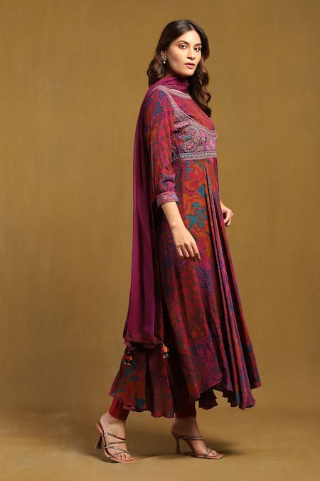 Ritu Kumar Pink Viscose, Lycra Embroidery, Dewey Blossom Print Attached Jacket Kurta Set Online at Aza Fashions Ritu Kumar_Pink Viscose, Lycra Embroidery, Dewey Blossom Print Attached Jacket Kurta Set _Online_at_Aza_Fashions