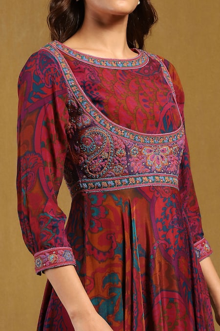 Shop Ritu Kumar Pink Viscose, Lycra Embroidery, Dewey Blossom Print Attached Jacket Kurta Set Online at Aza Fashions Shop_Ritu Kumar_Pink Viscose, Lycra Embroidery, Dewey Blossom Print Attached Jacket Kurta Set _Online_at_Aza_Fashions