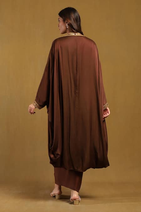 Ritu Kumar Yale Sequin Border Embroidered Cape & Draped Skirt Set 