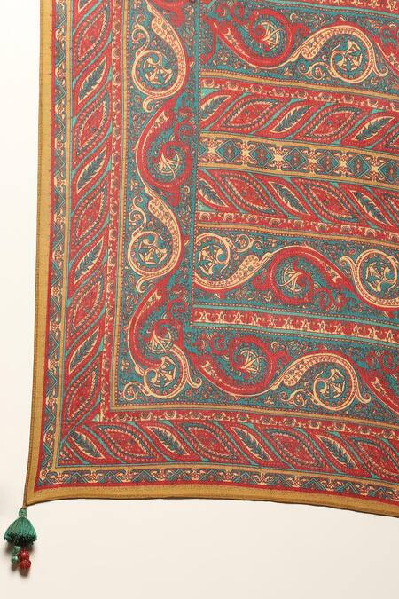 Ritu Kumar Red Satin, Viscose, Chiffon Embroidery Round Mandala Bloom Yoke Kurta Pant Set at Aza Fashions Ritu Kumar_Red Satin, Viscose, Chiffon Embroidery Round Mandala Bloom Yoke Kurta Pant Set _at_Aza_Fashions