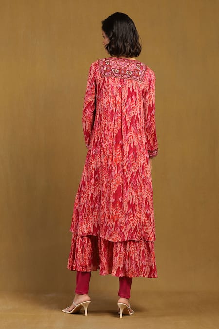 Shop Ritu Kumar Pink Viscose, Chiffon, Lycra Embroidery Niagra Abstract Print Layered Kurta Set at Aza Fashions Shop_Ritu Kumar_Pink Viscose, Chiffon, Lycra Embroidery Niagra Abstract Print Layered Kurta Set _at_Aza_Fashions