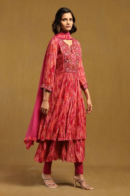 Buy Ritu Kumar Pink Viscose, Chiffon, Lycra Embroidery Niagra Abstract Print Layered Kurta Set Online at Aza Fashions Buy_Ritu Kumar_Pink Viscose, Chiffon, Lycra Embroidery Niagra Abstract Print Layered Kurta Set _Online_at_Aza_Fashions