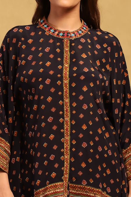 Shop_Ritu Kumar_Black Viscose Round Neck Gopuram Aztec Bloom Motif Print Shirt With Pant _Online_at_Aza_Fashions