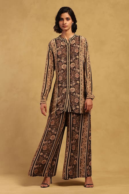 Ritu Kumar Arohi Vintage Bloom Print Tunic With Flared Pant 