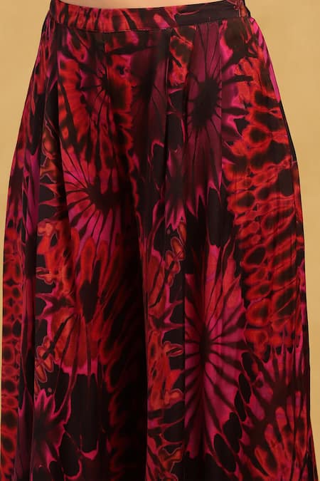 Ritu Kumar Red Satin High Neck Abstract Floral Print Top With Pant at Aza Fashions Ritu Kumar_Red Satin High Neck Abstract Floral Print Top With Pant _at_Aza_Fashions