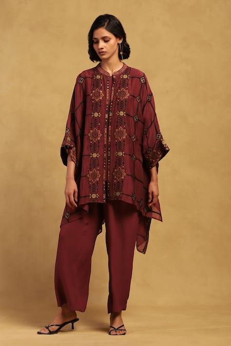 Ritu Kumar Kinnauri Blossom Vine Print Cape & Pant Set 