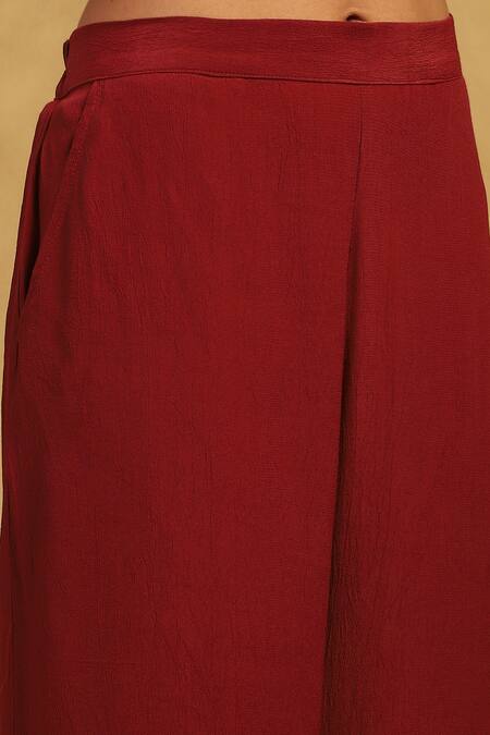 Buy Ritu Kumar Maroon Viscose, Polyester Kinnauri Blossom Vine Print Cape And Pant Set Buy_Ritu Kumar_Maroon Viscose, Polyester Kinnauri Blossom Vine Print Cape And Pant Set