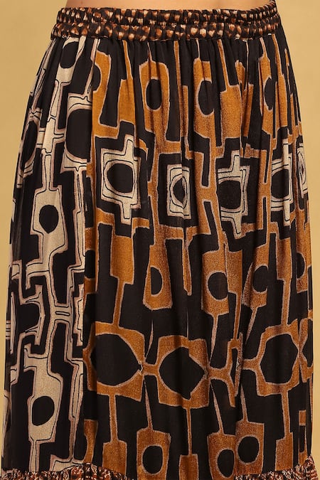 Ritu Kumar Brown Viscose, Chiffon Mirrors, Meraki Geometric Print Kurta And Sharara Set at Aza Fashions Ritu Kumar_Brown Viscose, Chiffon Mirrors, Meraki Geometric Print Kurta And Sharara Set _at_Aza_Fashions