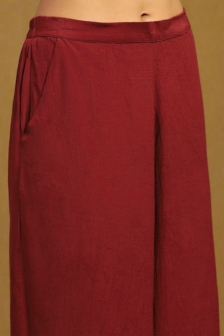 Shop Ritu Kumar Red Viscose, Cotton Embroidery, Mirrors V-neck Kinnauri Printed Kurta Set Online at Aza Fashions Shop_Ritu Kumar_Red Viscose, Cotton Embroidery, Mirrors V-neck Kinnauri Printed Kurta Set _Online_at_Aza_Fashions