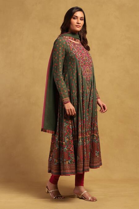 Buy Ritu Kumar Green Cotton, Viscose, Lycra Embroidery, Gopuram Geometric Print Kurta Set Online at Aza Fashions Buy_Ritu Kumar_Green Cotton, Viscose, Lycra Embroidery, Gopuram Geometric Print Kurta Set _Online_at_Aza_Fashions