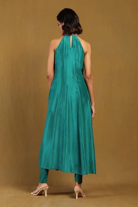 Shop Ritu Kumar Blue Viscose, Chiffon, Polyester, Lycra Sequins, Zari Embroidered Kurta Set at Aza Fashions Shop_Ritu Kumar_Blue Viscose, Chiffon, Polyester, Lycra Sequins, Zari Embroidered Kurta Set _at_Aza_Fashions