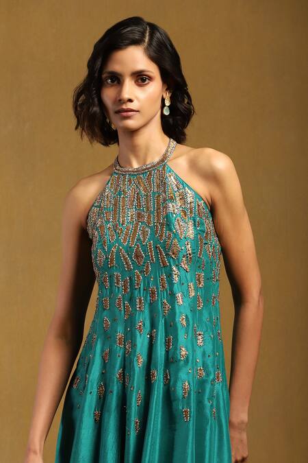 Ritu Kumar Blue Viscose, Chiffon, Polyester, Lycra Sequins, Zari Embroidered Kurta Set at Aza Fashions Ritu Kumar_Blue Viscose, Chiffon, Polyester, Lycra Sequins, Zari Embroidered Kurta Set _at_Aza_Fashions